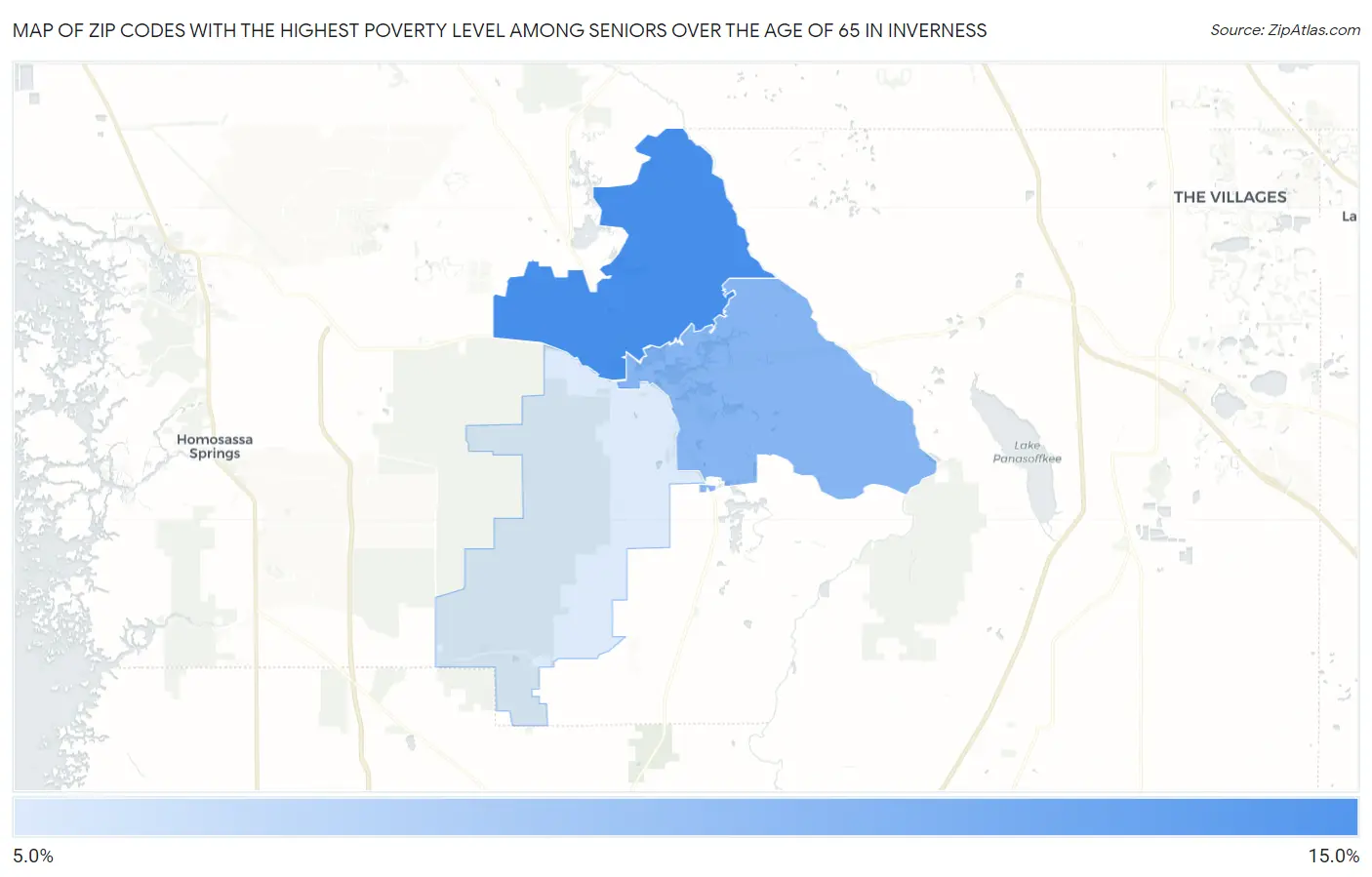 Zip Codes with the Highest Poverty Level Among Seniors Over the Age of 65 in Inverness Map