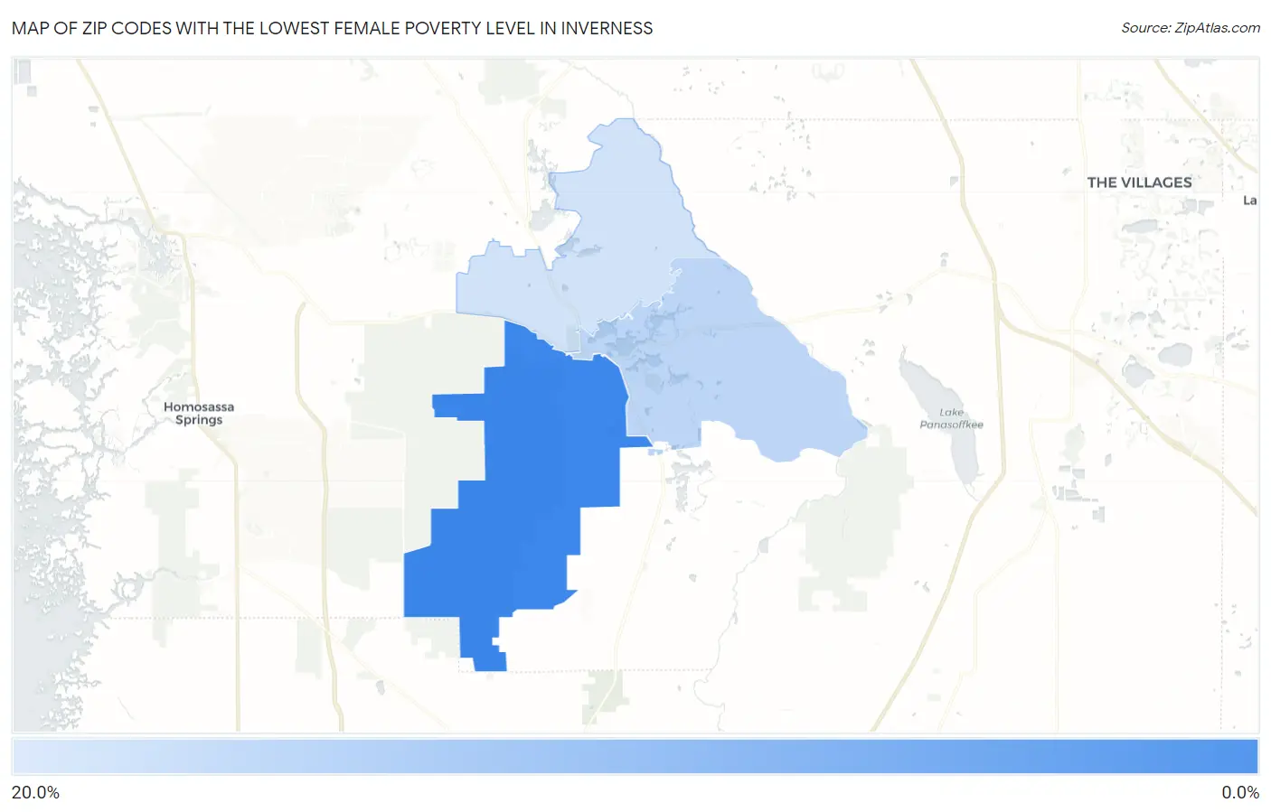 Zip Codes with the Lowest Female Poverty Level in Inverness Map