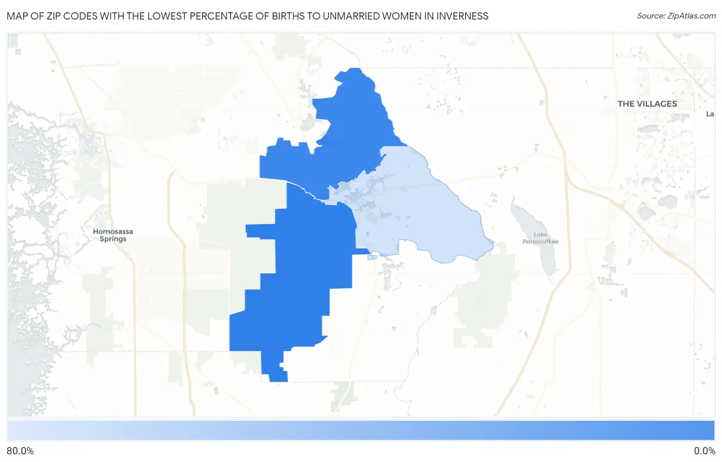 Zip Codes with the Lowest Percentage of Births to Unmarried Women in Inverness Map