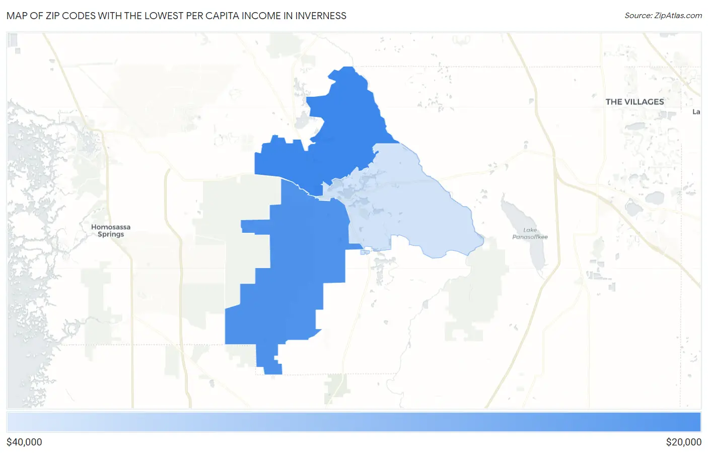 Zip Codes with the Lowest Per Capita Income in Inverness Map