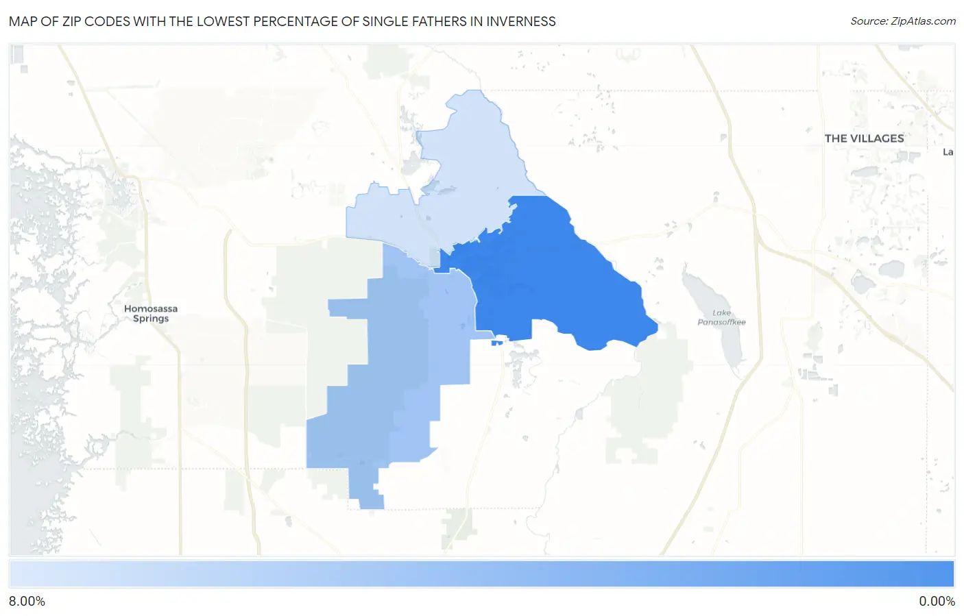 Zip Codes with the Lowest Percentage of Single Fathers in Inverness Map
