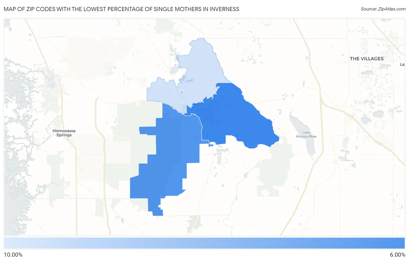 Zip Codes with the Lowest Percentage of Single Mothers in Inverness Map