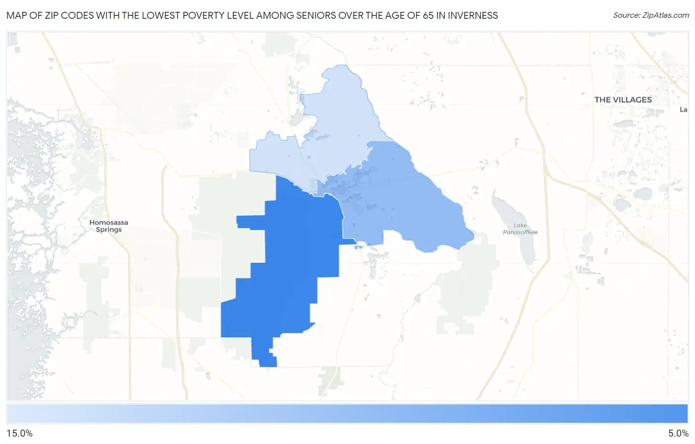 Zip Codes with the Lowest Poverty Level Among Seniors Over the Age of 65 in Inverness Map