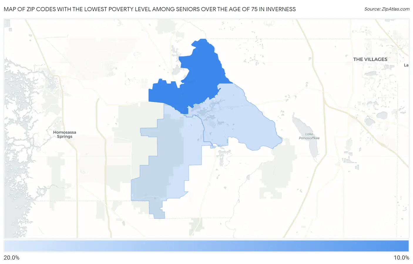 Zip Codes with the Lowest Poverty Level Among Seniors Over the Age of 75 in Inverness Map