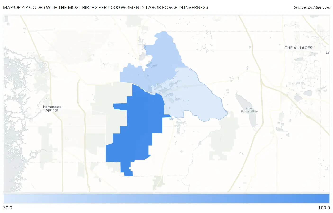Zip Codes with the Most Births per 1,000 Women in Labor Force in Inverness Map