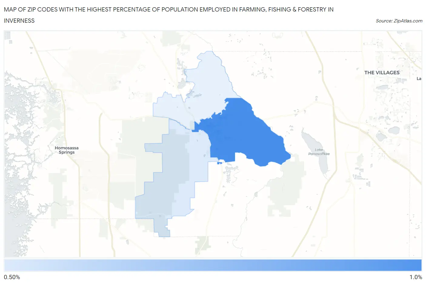 Zip Codes with the Highest Percentage of Population Employed in Farming, Fishing & Forestry in Inverness Map