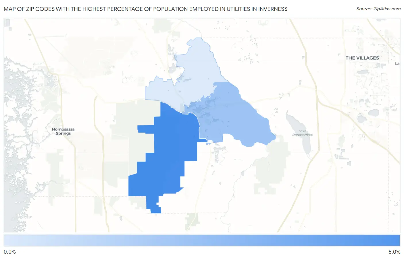 Zip Codes with the Highest Percentage of Population Employed in Utilities in Inverness Map