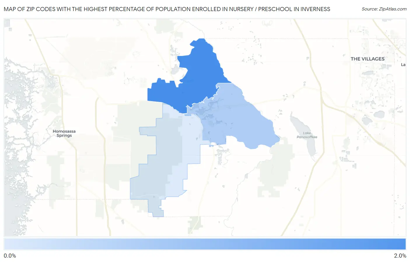 Zip Codes with the Highest Percentage of Population Enrolled in Nursery / Preschool in Inverness Map