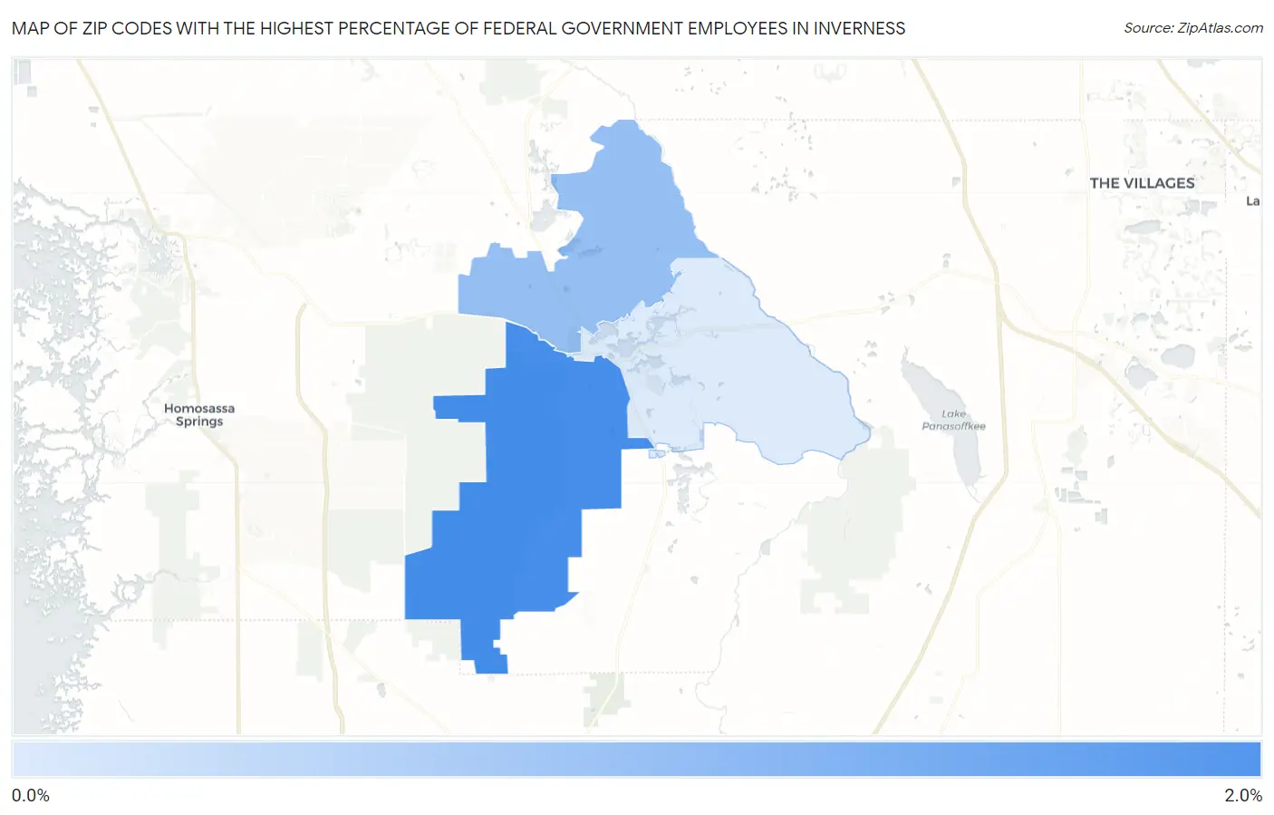 Zip Codes with the Highest Percentage of Federal Government Employees in Inverness Map