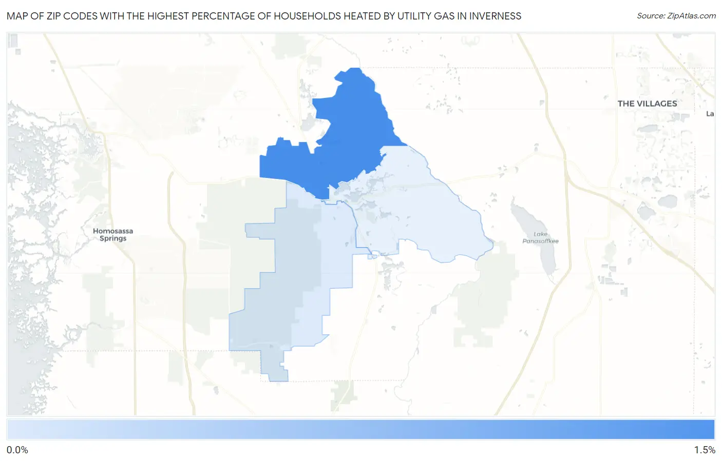 Zip Codes with the Highest Percentage of Households Heated by Utility Gas in Inverness Map