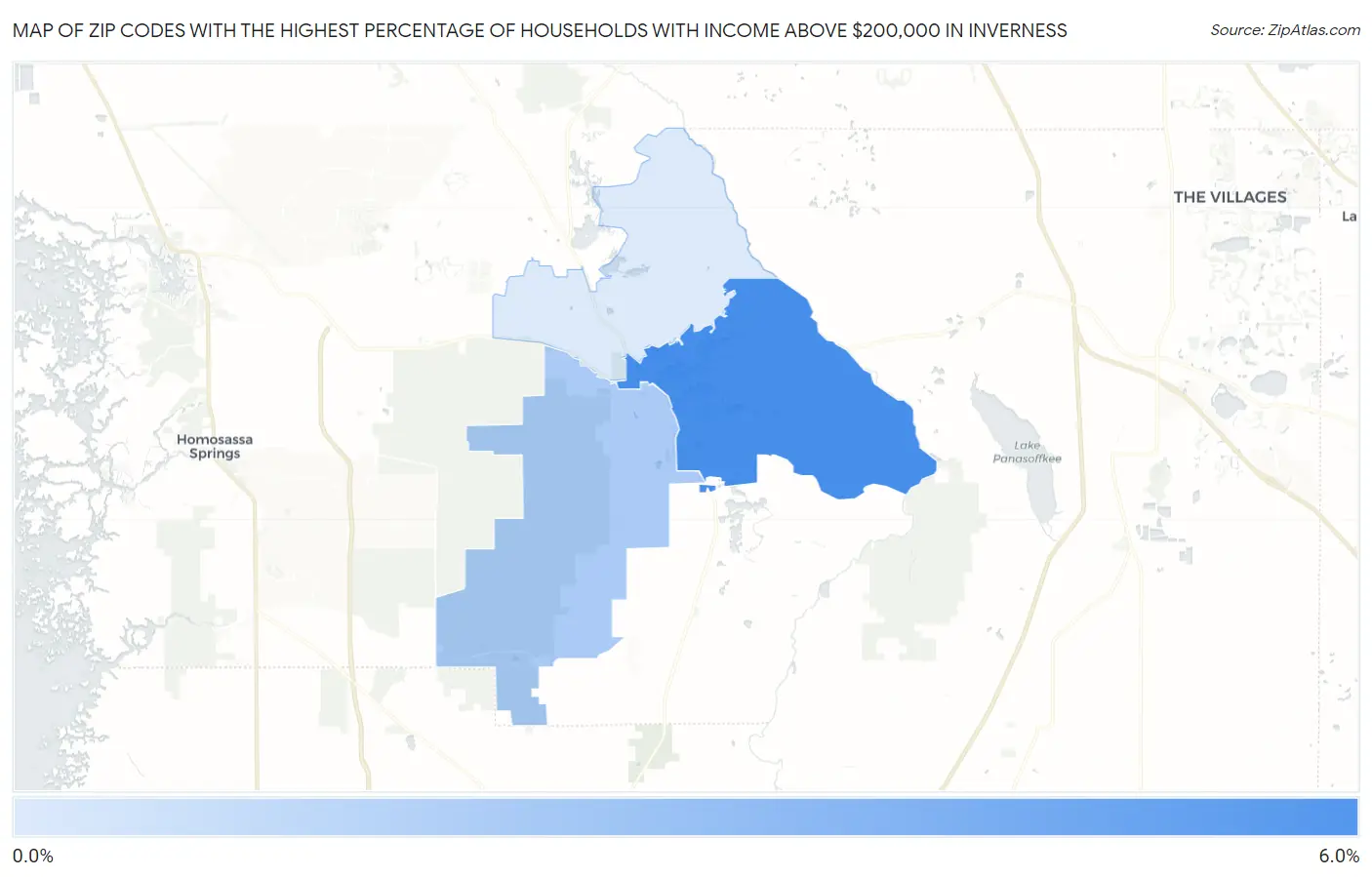Zip Codes with the Highest Percentage of Households with Income Above $200,000 in Inverness Map