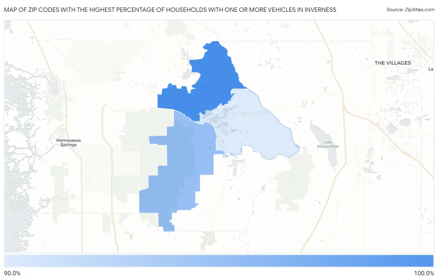 Zip Codes with the Highest Percentage of Households With One or more Vehicles in Inverness Map