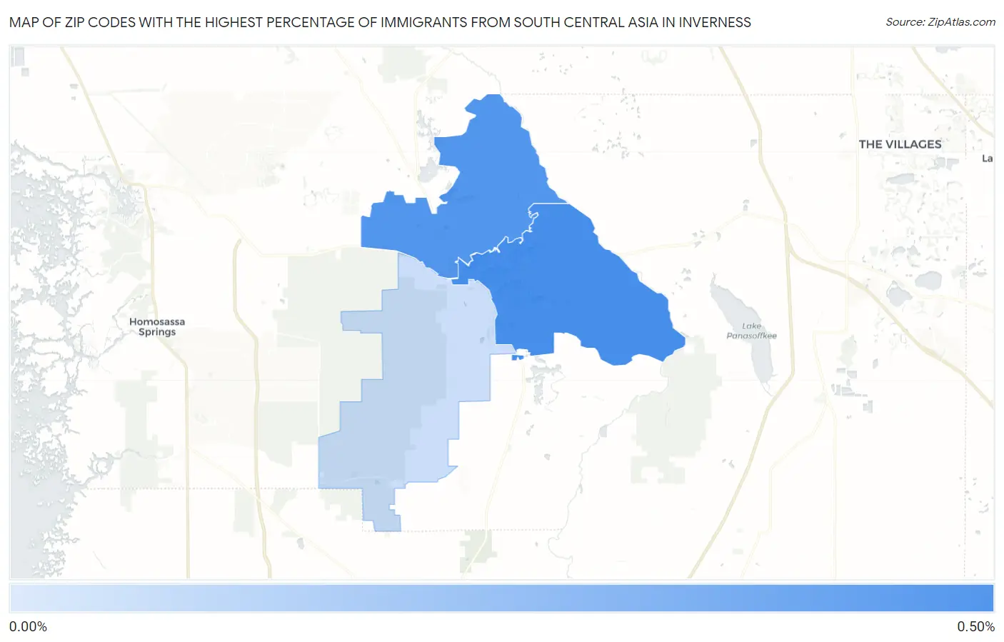 Zip Codes with the Highest Percentage of Immigrants from South Central Asia in Inverness Map