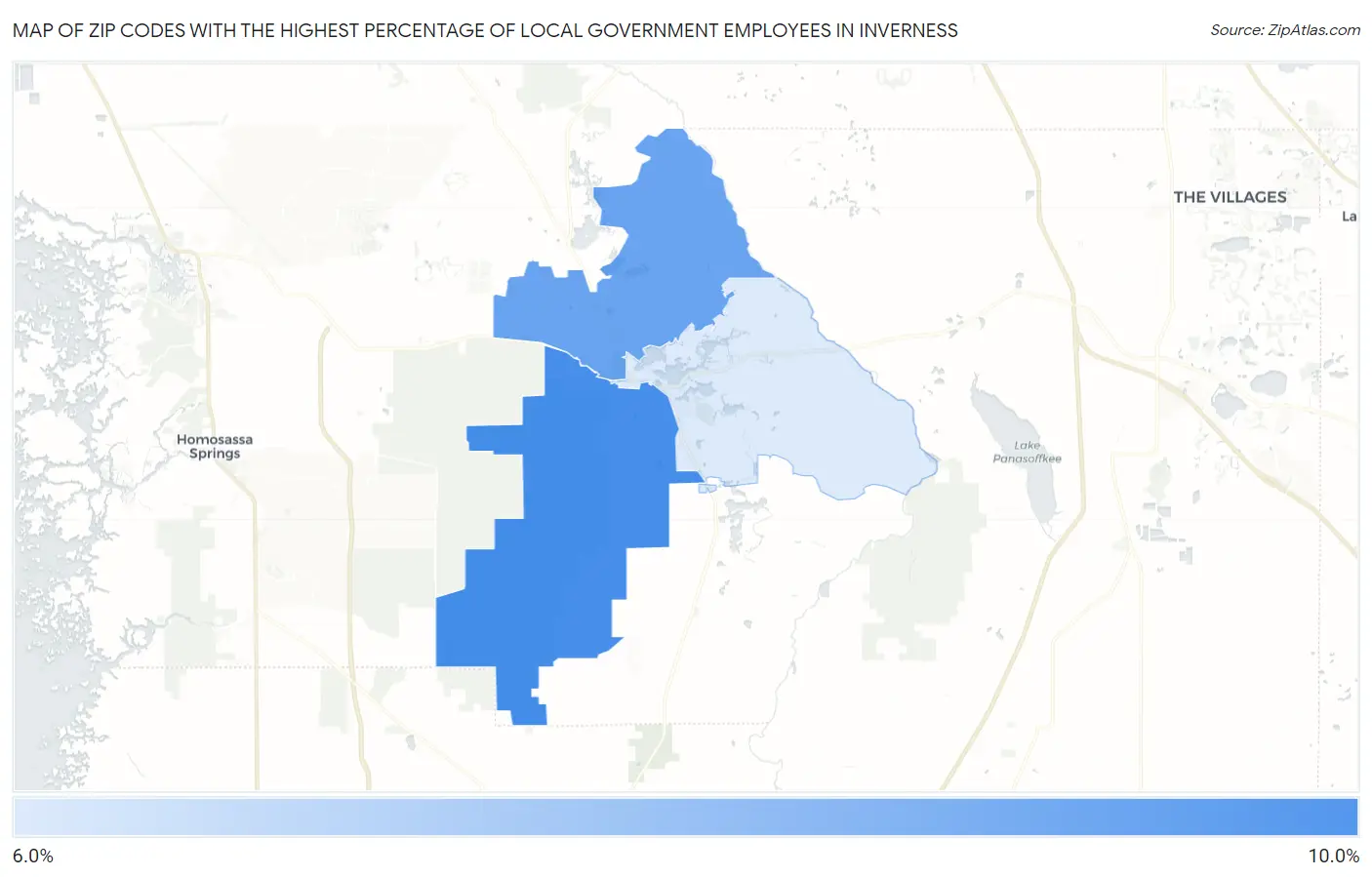 Zip Codes with the Highest Percentage of Local Government Employees in Inverness Map