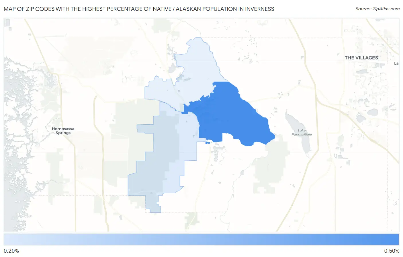 Zip Codes with the Highest Percentage of Native / Alaskan Population in Inverness Map