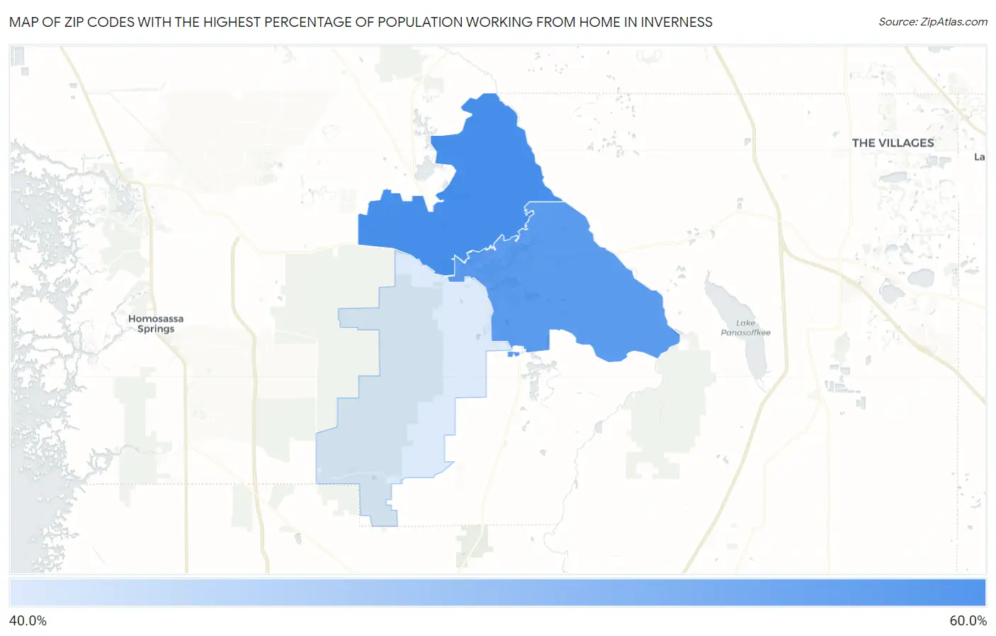 Zip Codes with the Highest Percentage of Population Working from Home in Inverness Map