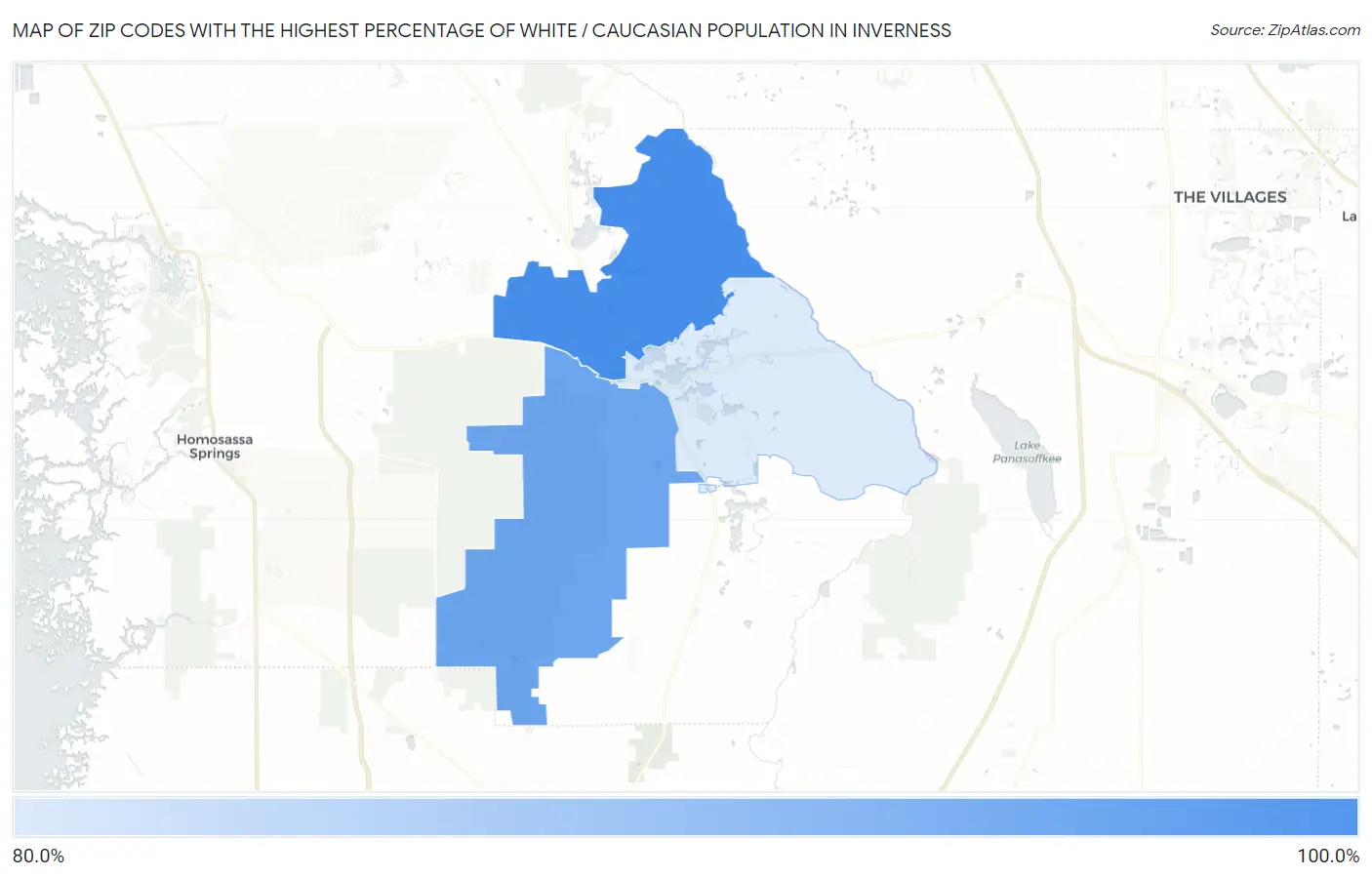 Zip Codes with the Highest Percentage of White / Caucasian Population in Inverness Map