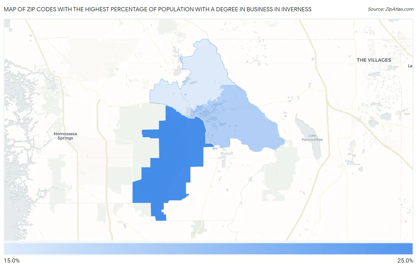 Zip Codes with the Highest Percentage of Population with a Degree in Business in Inverness Map