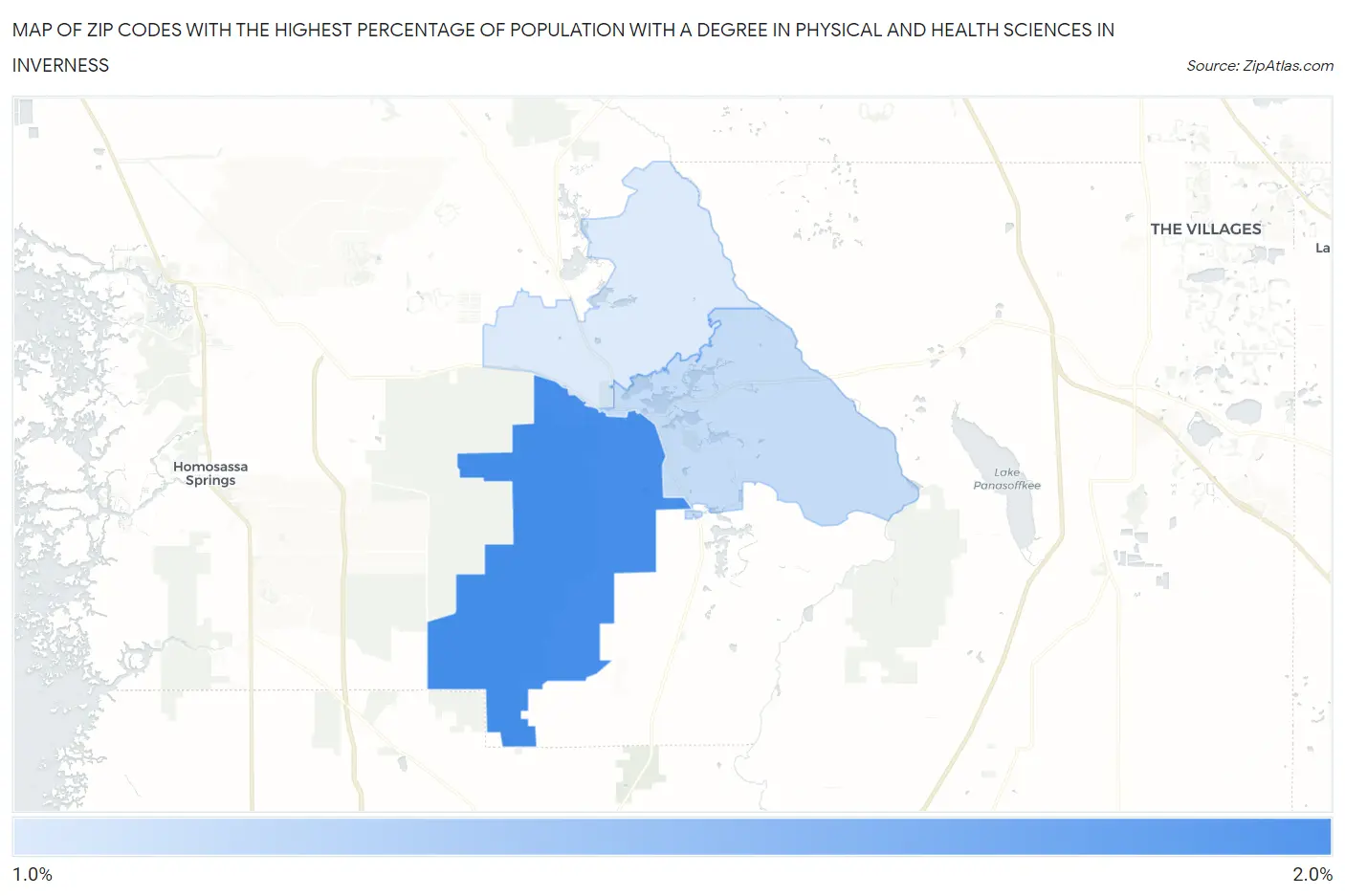 Zip Codes with the Highest Percentage of Population with a Degree in Physical and Health Sciences in Inverness Map