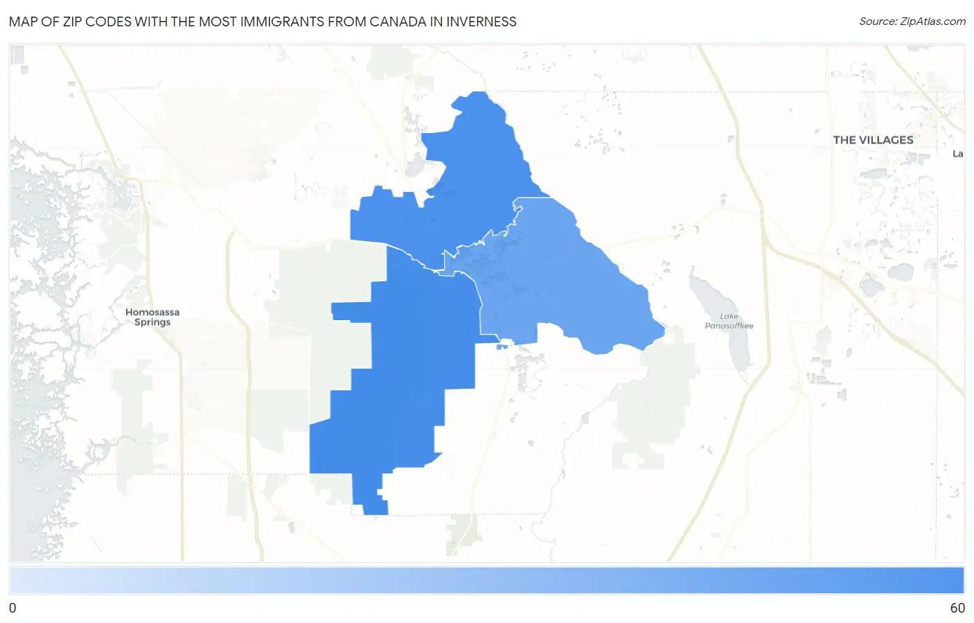 Zip Codes with the Most Immigrants from Canada in Inverness Map