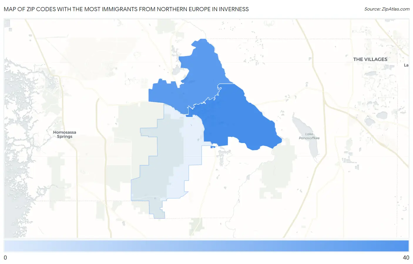 Zip Codes with the Most Immigrants from Northern Europe in Inverness Map