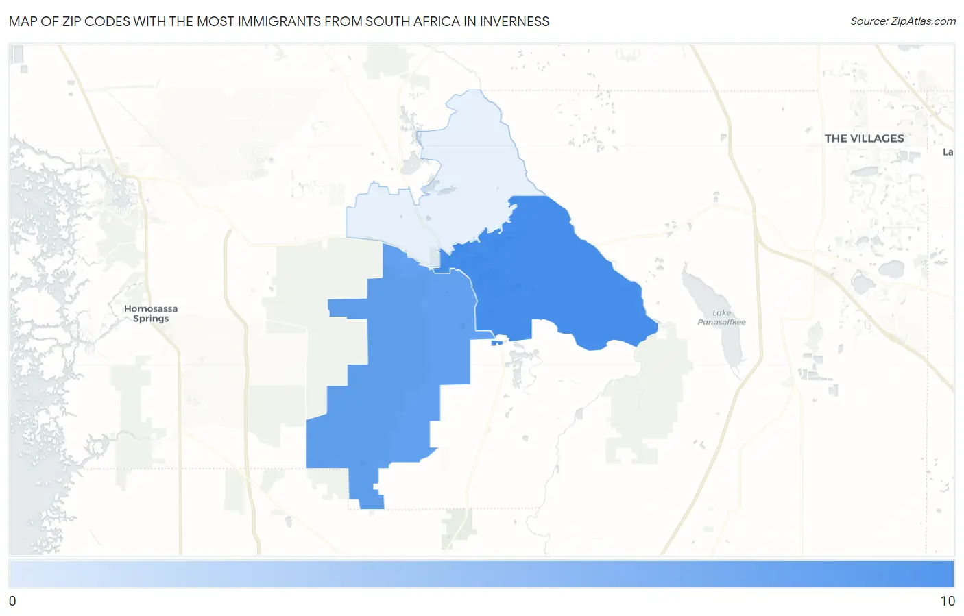 Zip Codes with the Most Immigrants from South Africa in Inverness Map