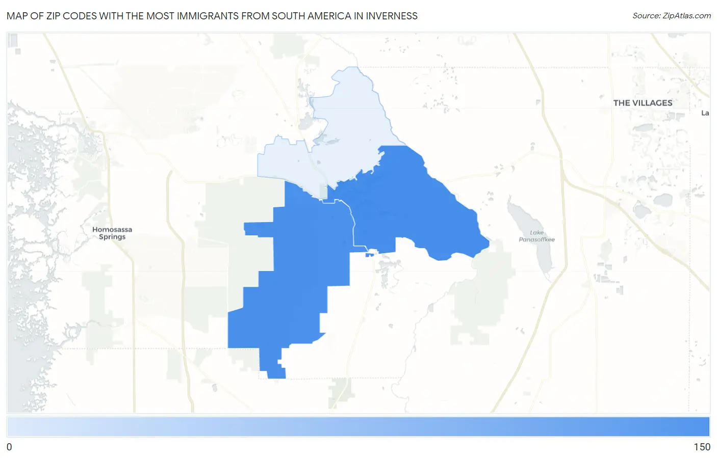 Zip Codes with the Most Immigrants from South America in Inverness Map