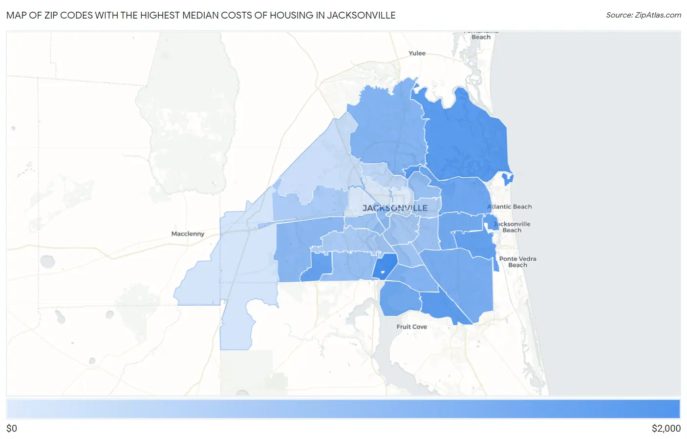 Zip Codes with the Highest Median Costs of Housing in Jacksonville Map