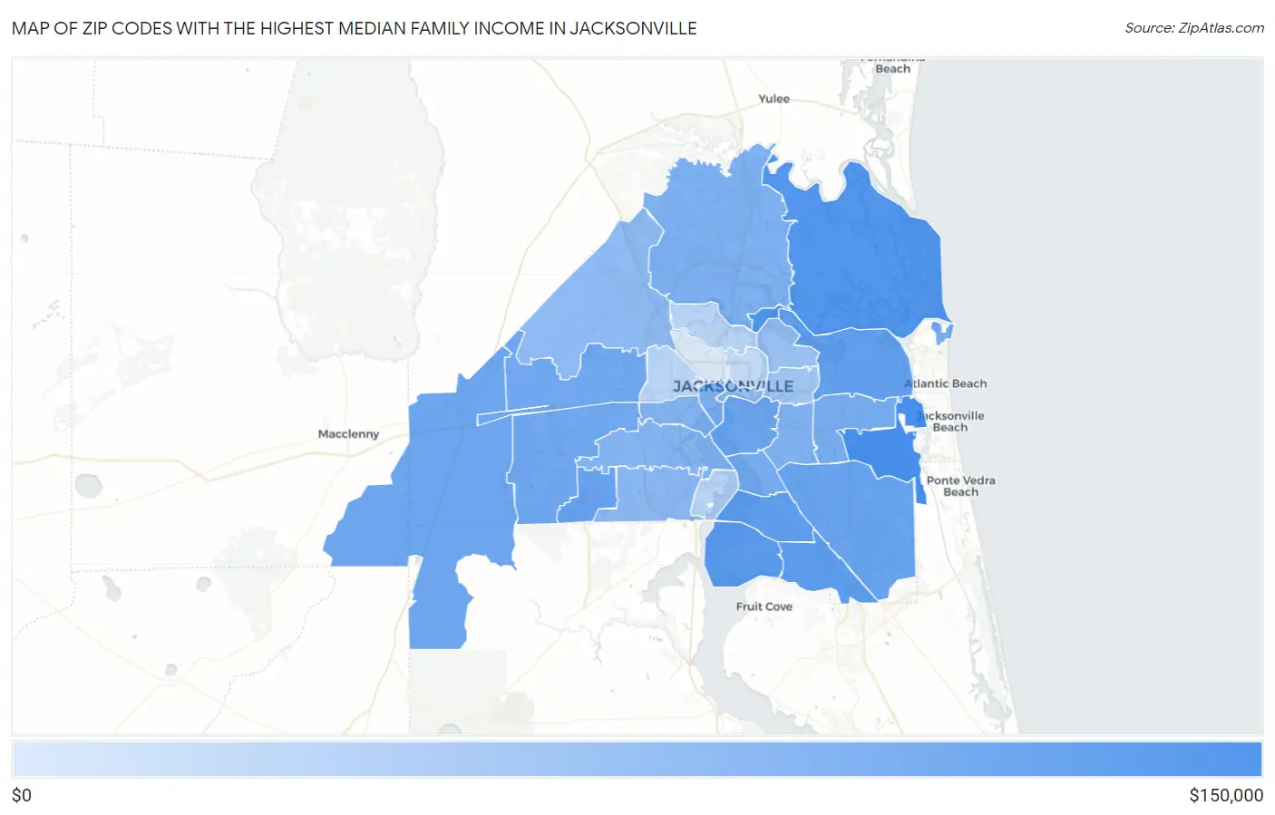 Zip Codes with the Highest Median Family Income in Jacksonville Map