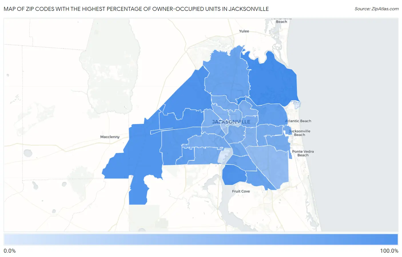 Zip Codes with the Highest Percentage of Owner-Occupied Units in Jacksonville Map