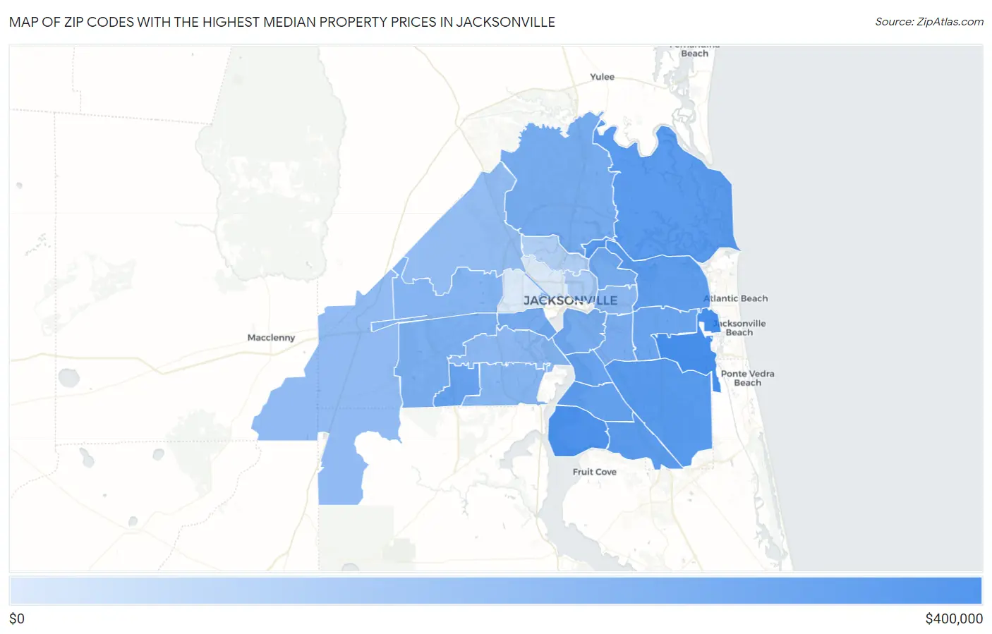 Zip Codes with the Highest Median Property Prices in Jacksonville Map