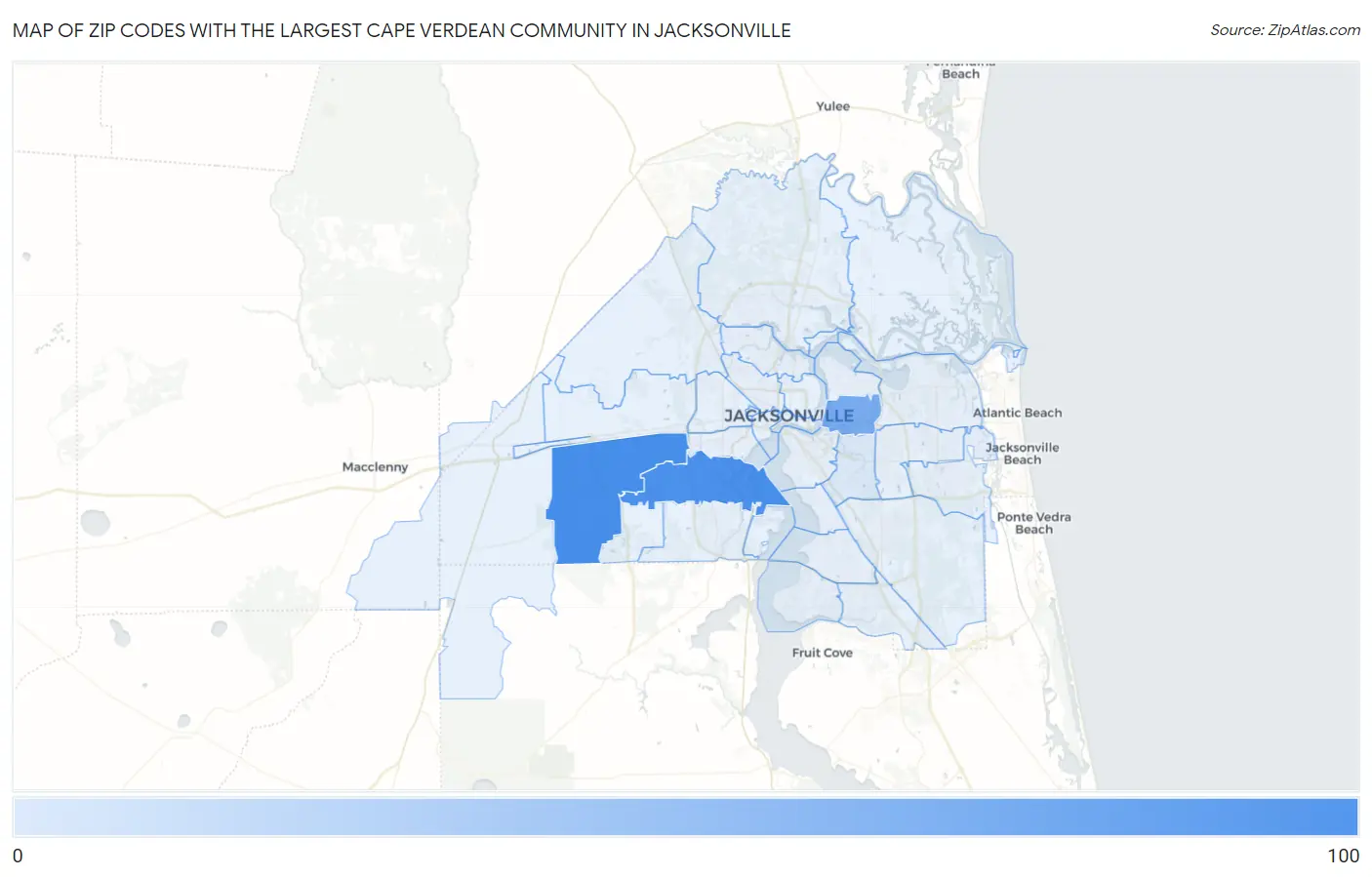 Zip Codes with the Largest Cape Verdean Community in Jacksonville Map