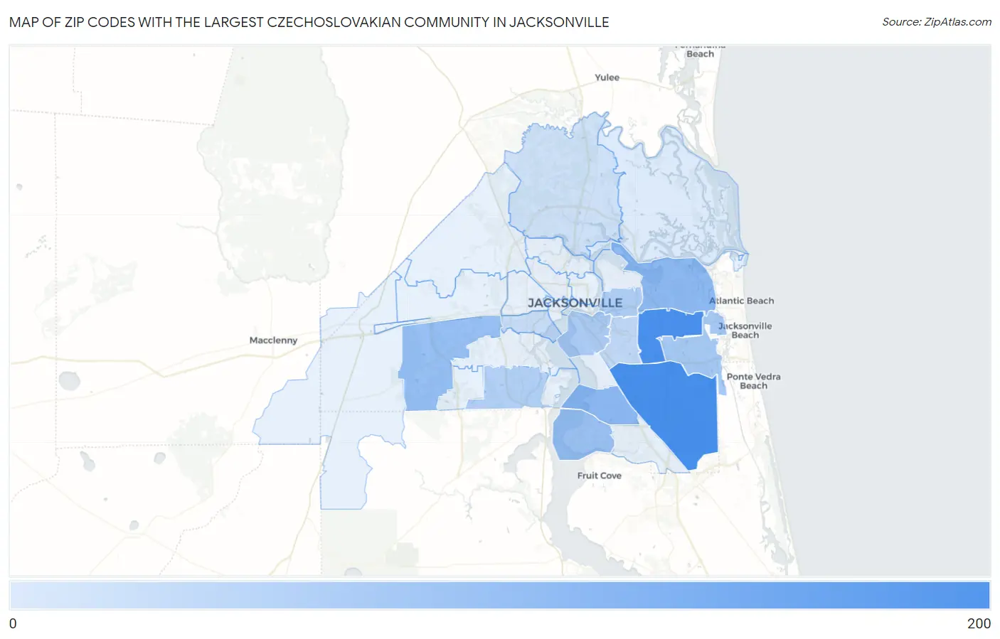 Zip Codes with the Largest Czechoslovakian Community in Jacksonville Map