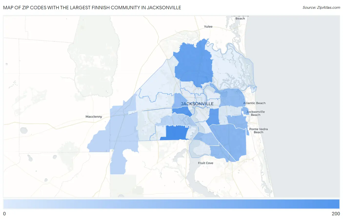 Zip Codes with the Largest Finnish Community in Jacksonville Map