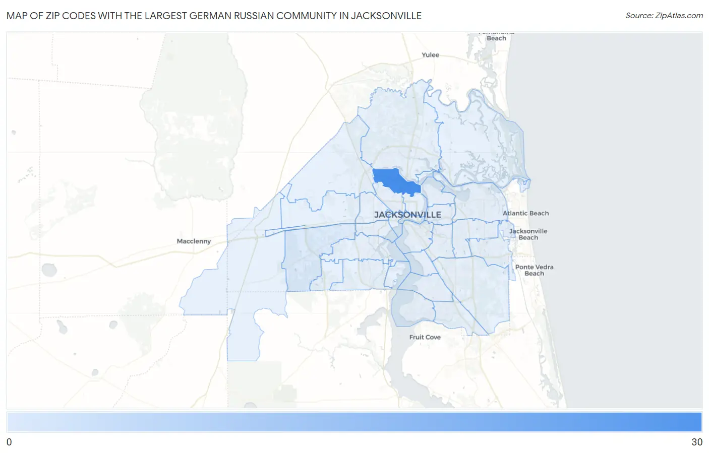 Zip Codes with the Largest German Russian Community in Jacksonville Map