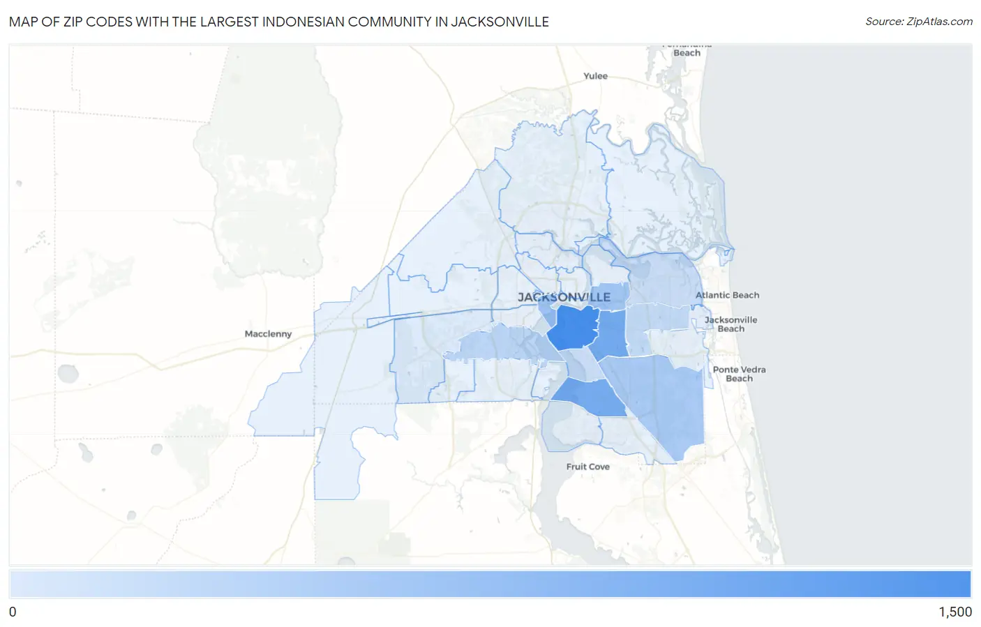 Zip Codes with the Largest Indonesian Community in Jacksonville Map