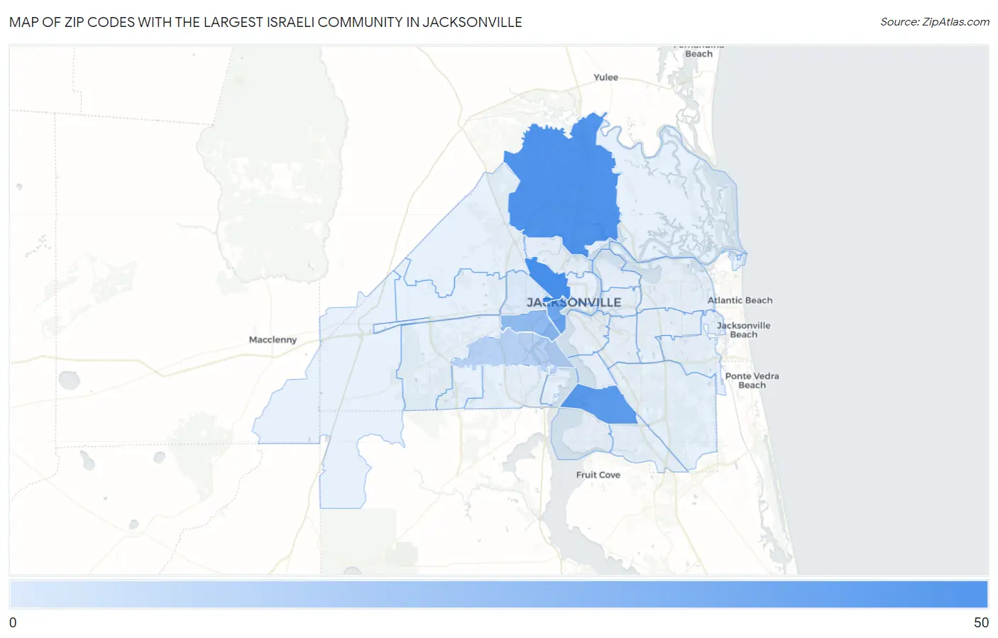 Zip Codes with the Largest Israeli Community in Jacksonville Map