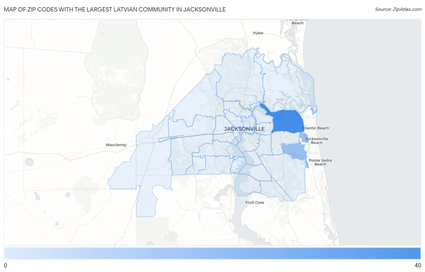 Zip Codes with the Largest Latvian Community in Jacksonville Map