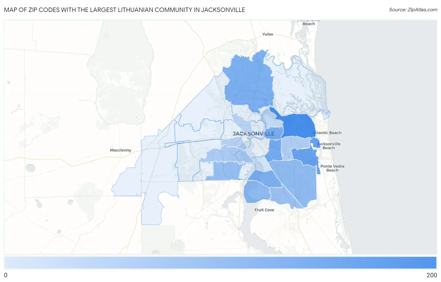 Zip Codes with the Largest Lithuanian Community in Jacksonville Map