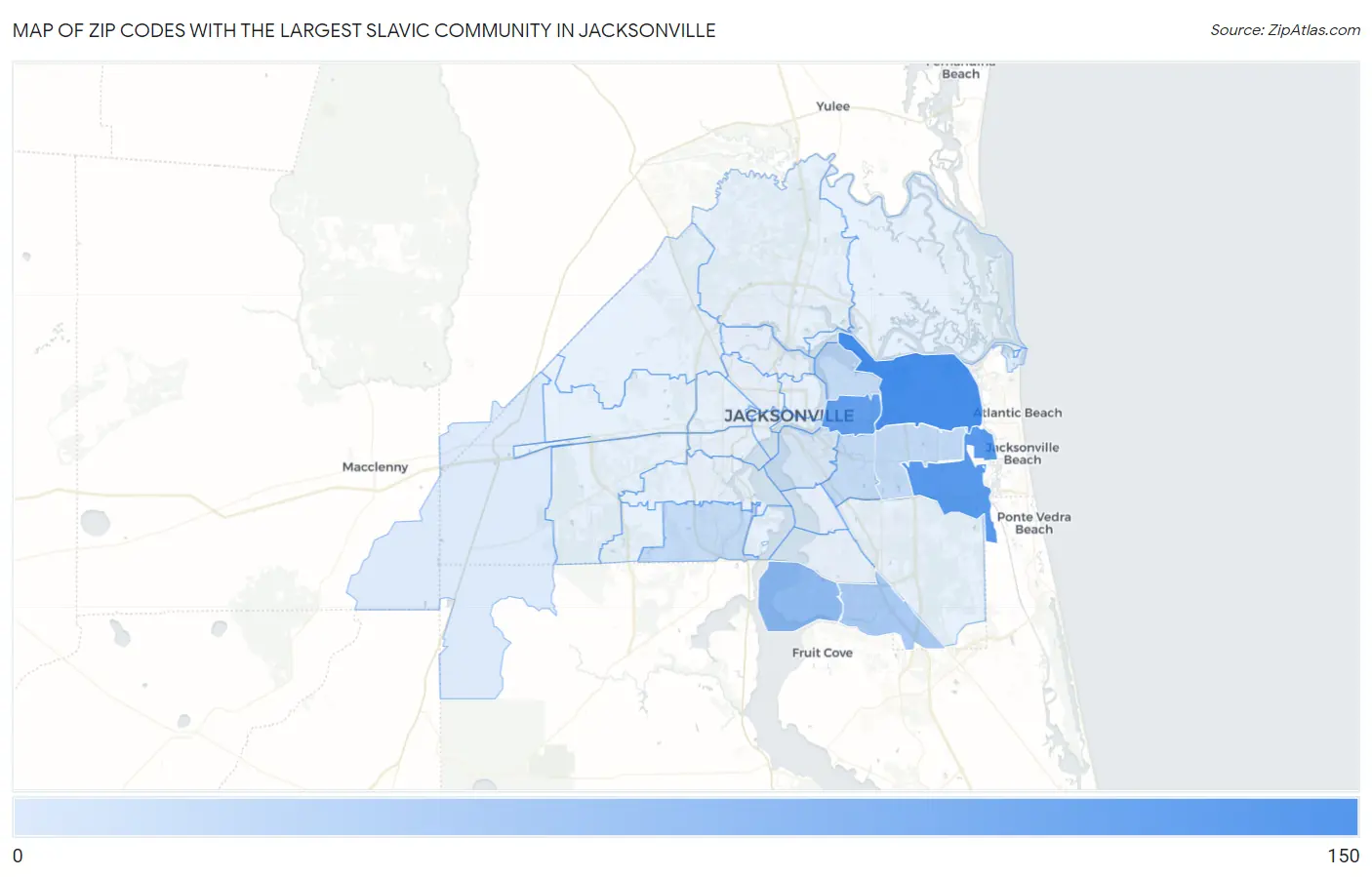 Zip Codes with the Largest Slavic Community in Jacksonville Map