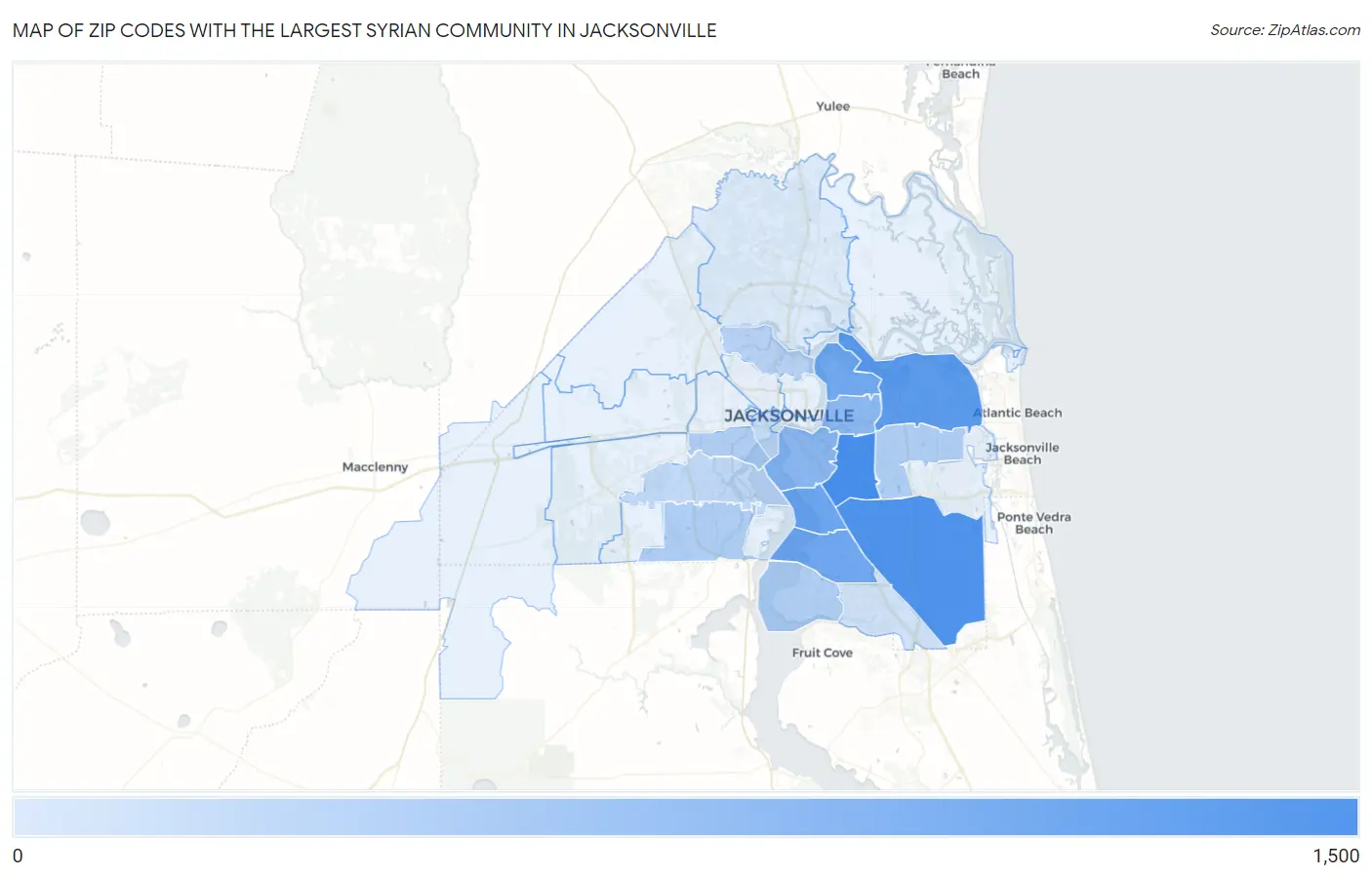 Zip Codes with the Largest Syrian Community in Jacksonville Map