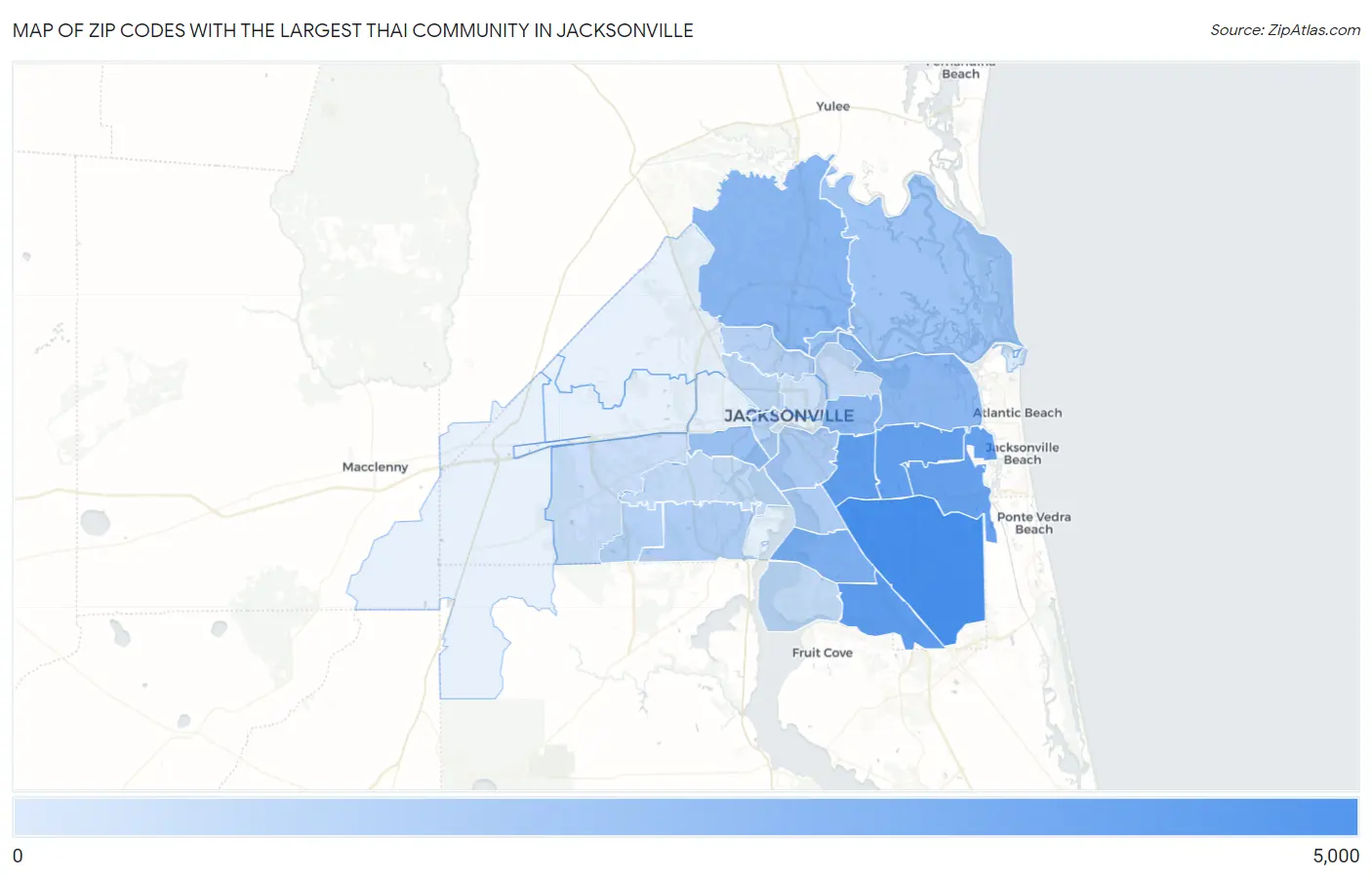 Zip Codes with the Largest Thai Community in Jacksonville Map