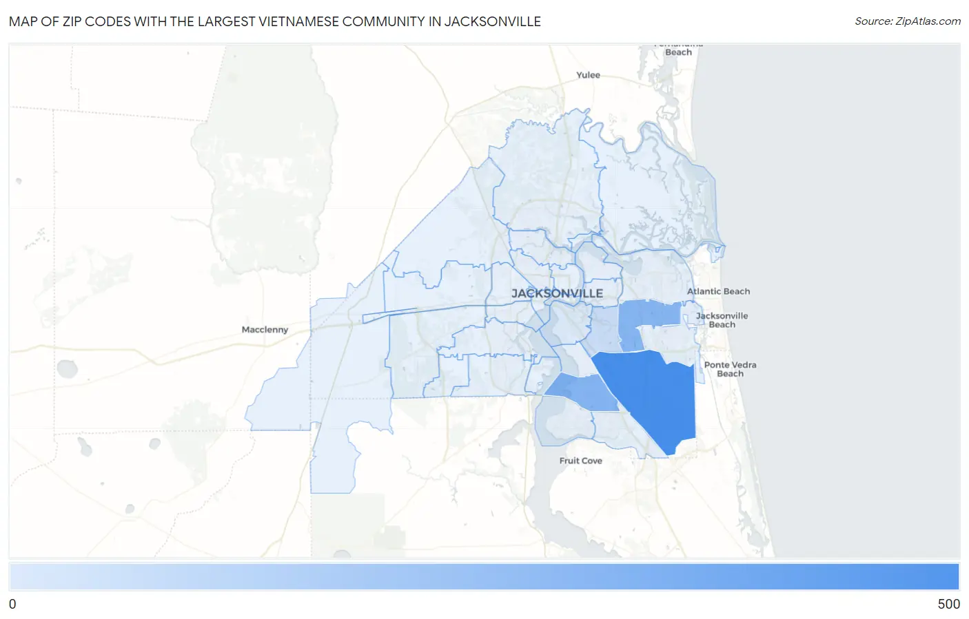 Zip Codes with the Largest Vietnamese Community in Jacksonville Map