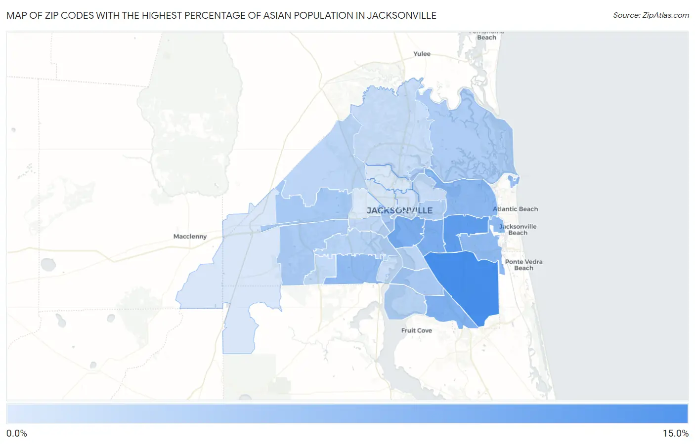 Zip Codes with the Highest Percentage of Asian Population in Jacksonville Map