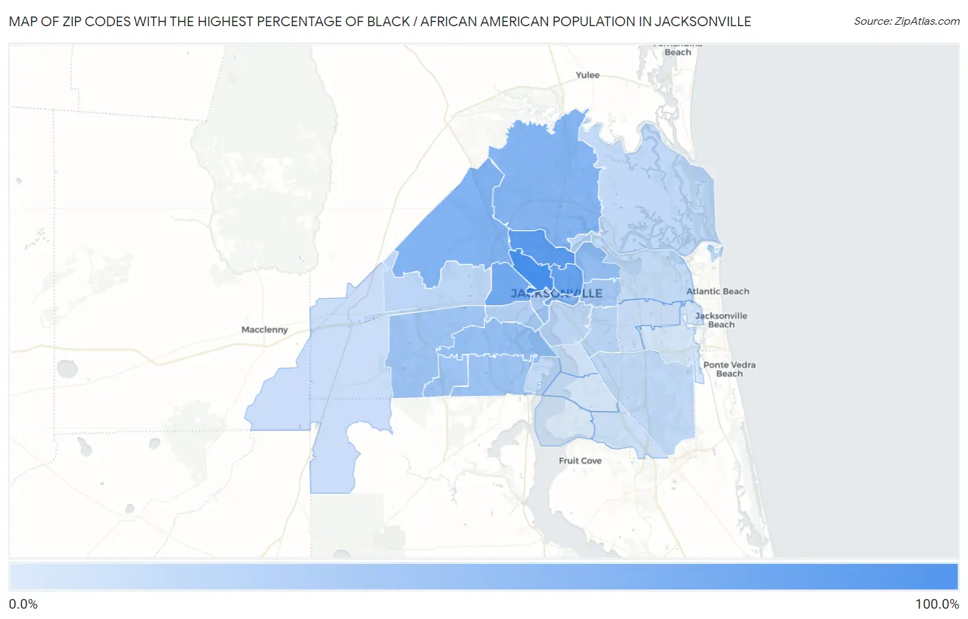 Zip Codes with the Highest Percentage of Black / African American Population in Jacksonville Map