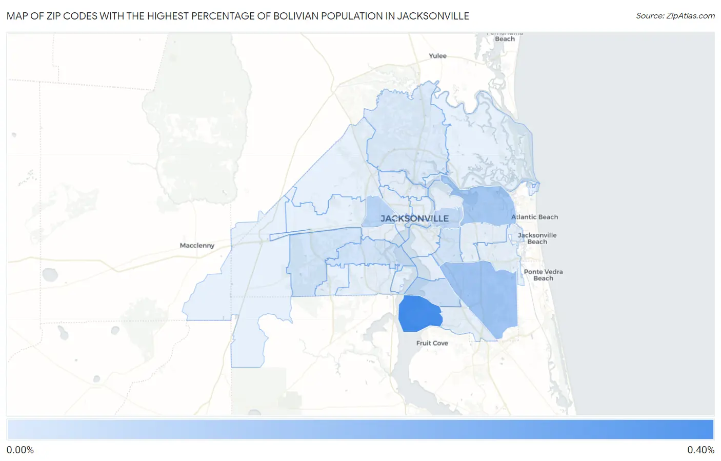 Zip Codes with the Highest Percentage of Bolivian Population in Jacksonville Map
