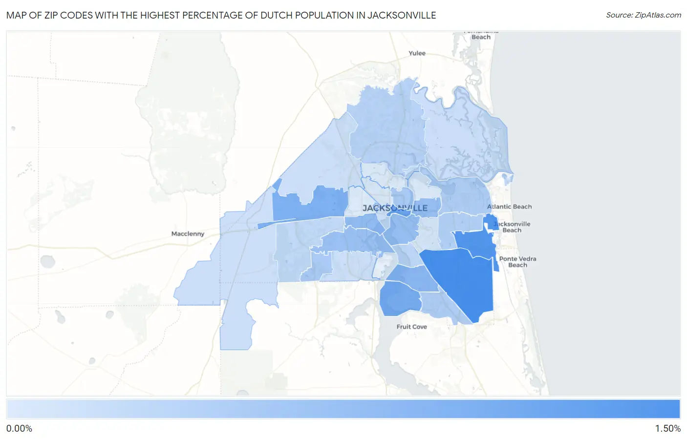 Zip Codes with the Highest Percentage of Dutch Population in Jacksonville Map
