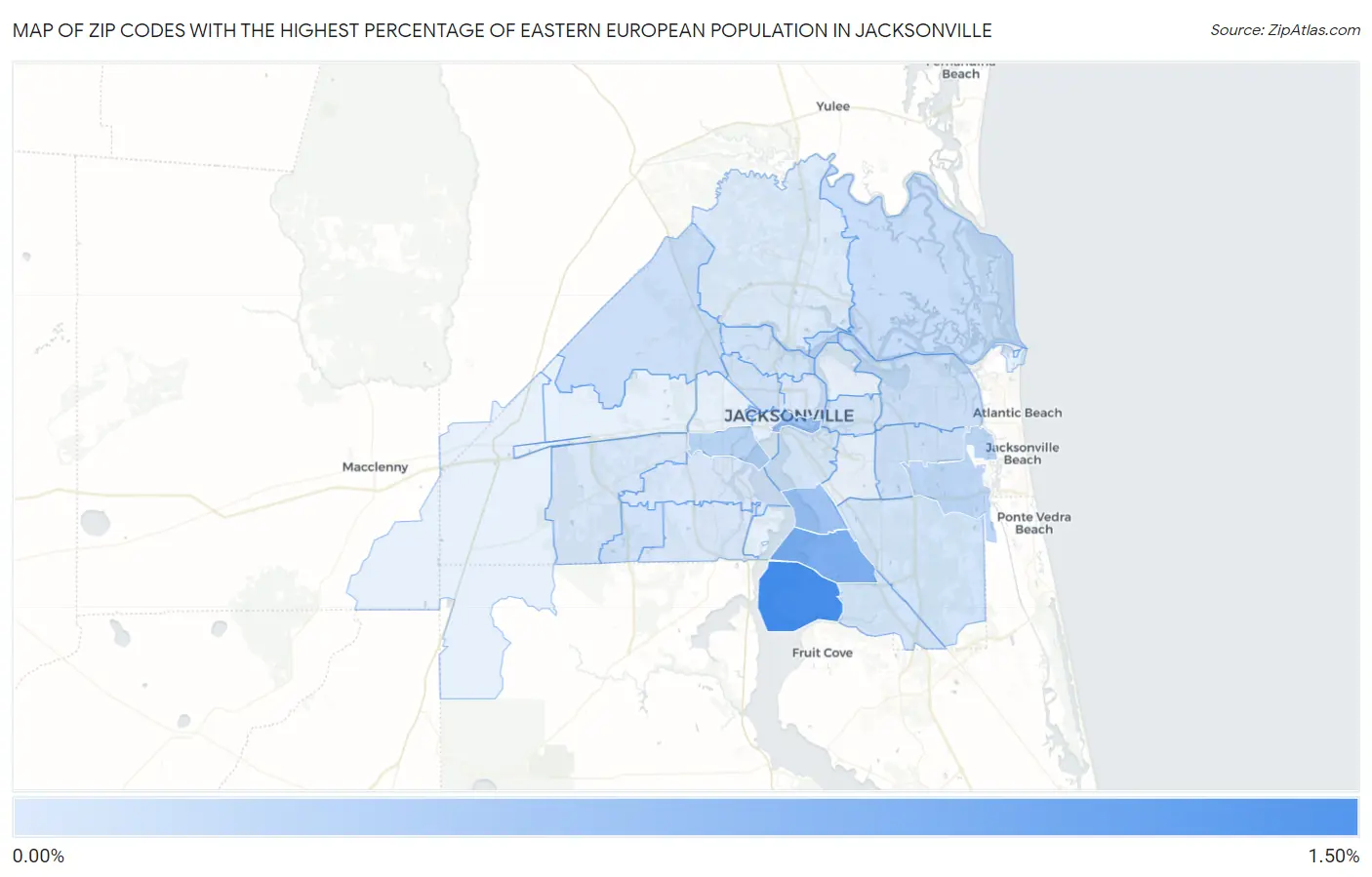 Zip Codes with the Highest Percentage of Eastern European Population in Jacksonville Map