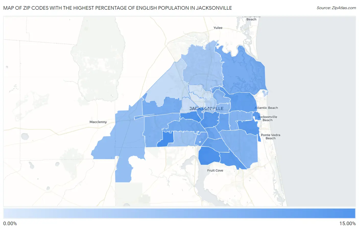 Zip Codes with the Highest Percentage of English Population in Jacksonville Map