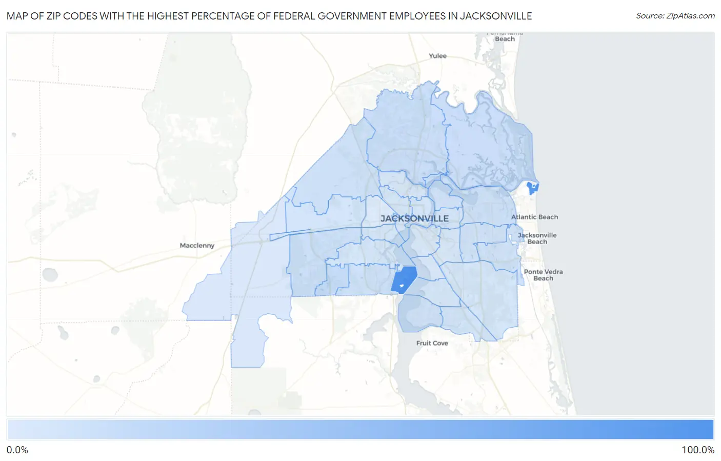 Zip Codes with the Highest Percentage of Federal Government Employees in Jacksonville Map